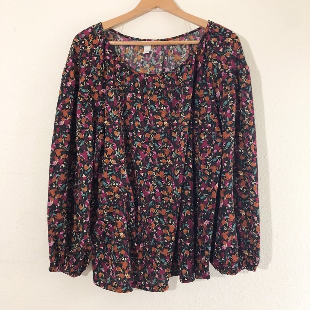 Ava & Viv Floral Black brown and Purple Blouse Top Size 2X EUC